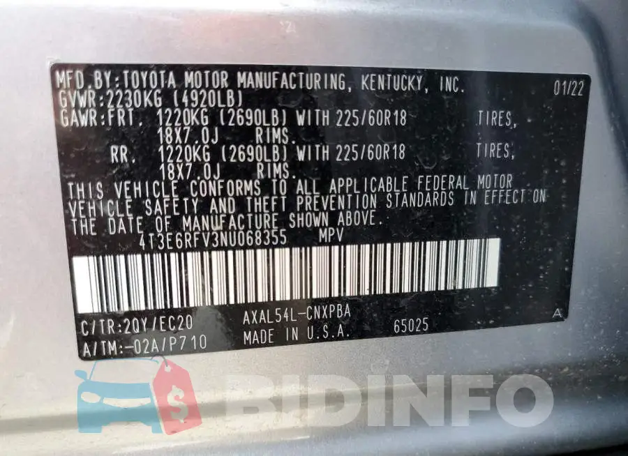 4T3E6RFV3NU068355 Photo# 10