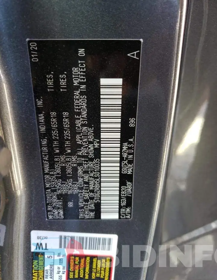 5TDGZRBH5LS010035 Photo# 10