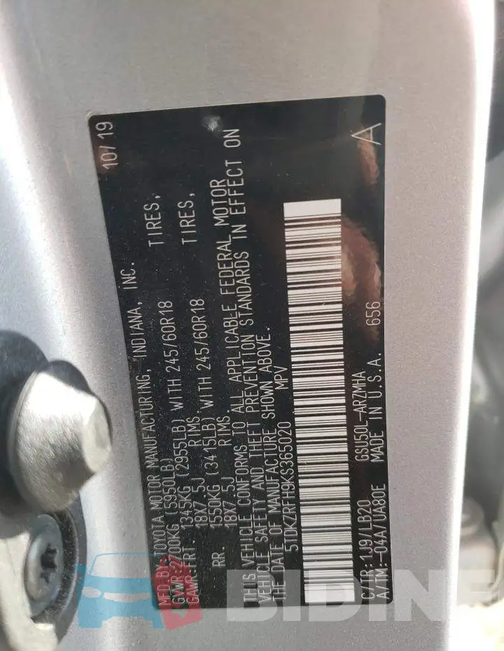 5TDKZRFH9KS365020 Photo# 10