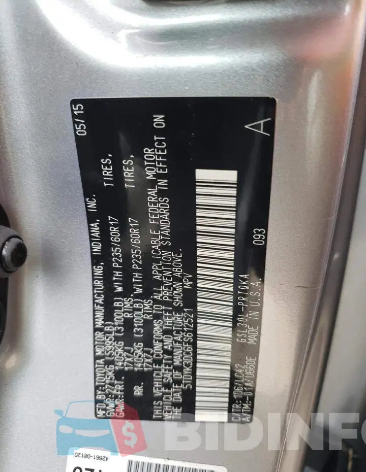 5TDYK3DC6FS612521 Photo# 10