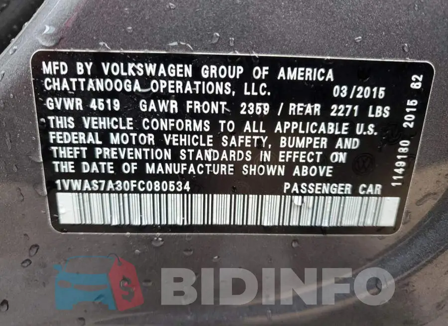 1VWAS7A30FC080534 Photo# 13