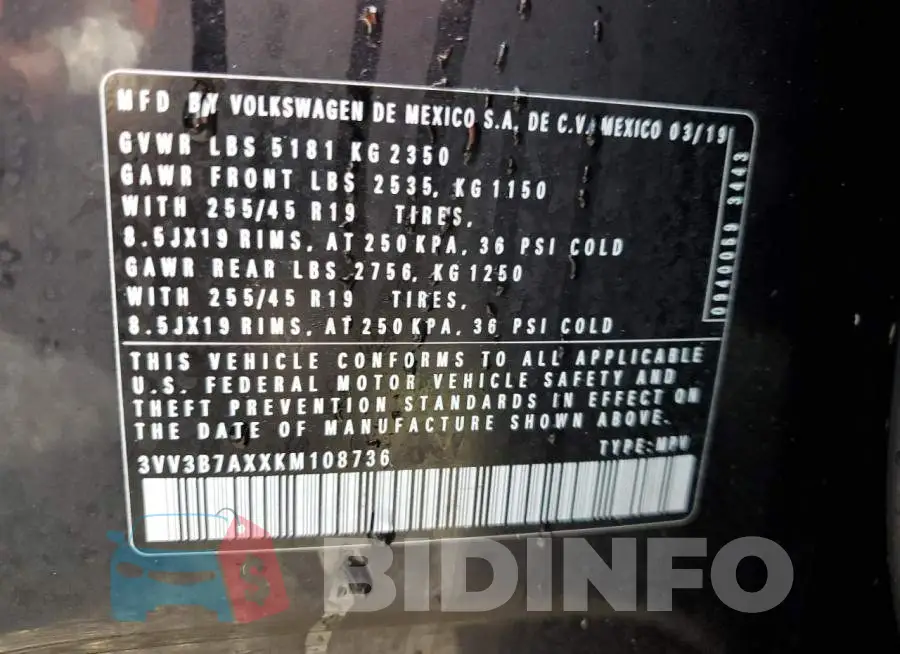 3VV3B7AXXKM108736 Photo# 10