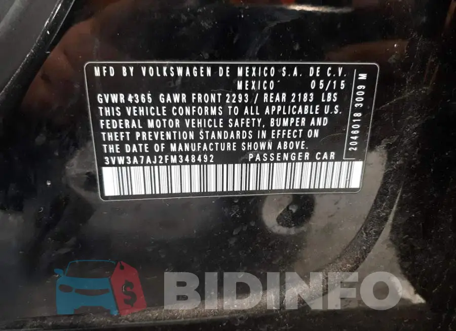 3VW3A7AJ2FM348492 Photo# 12