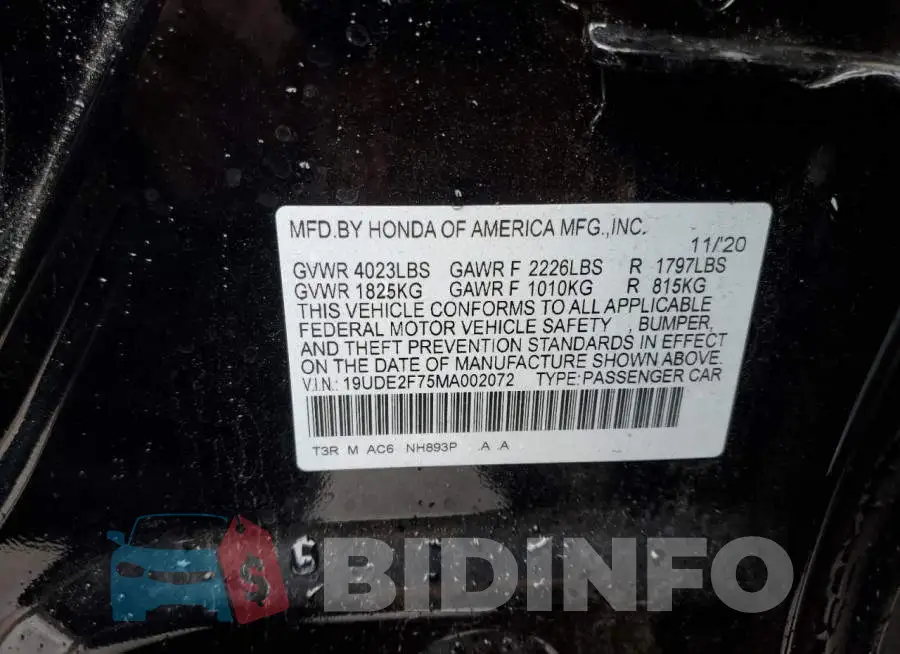 19UDE2F75MA002072 Photo# 10