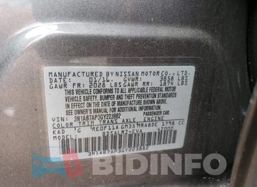 3N1AB7AP3GY223882 Photo# 12