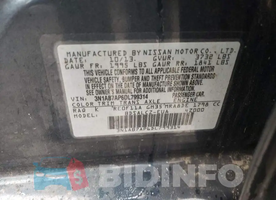 3N1AB7AP6DL799314 Photo# 10