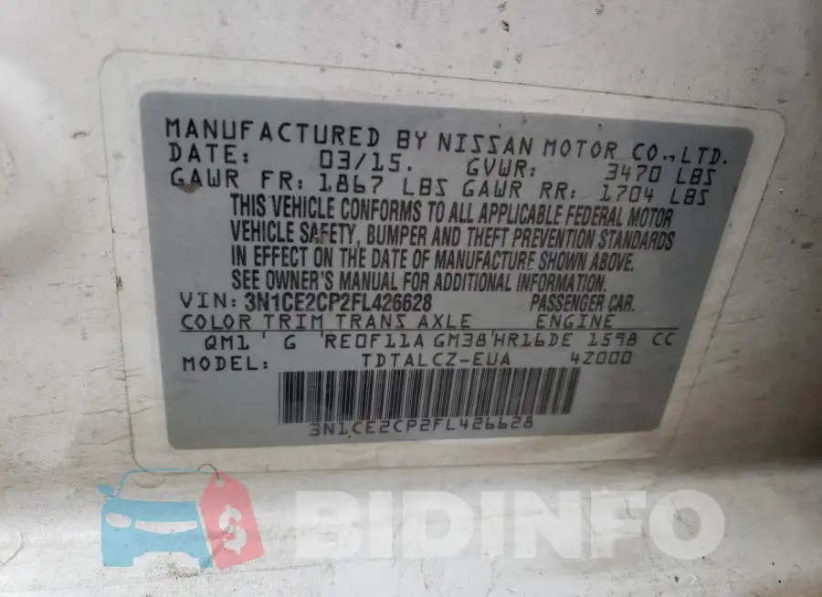 3N1CE2CP2FL426628 Photo# 12