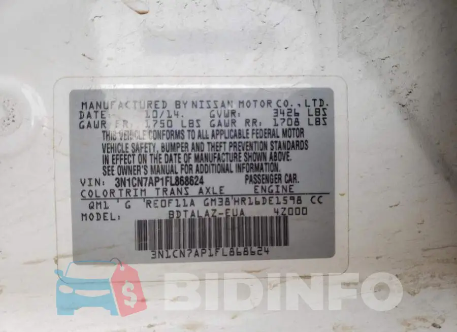 3N1CN7AP1FL868624 Photo# 12
