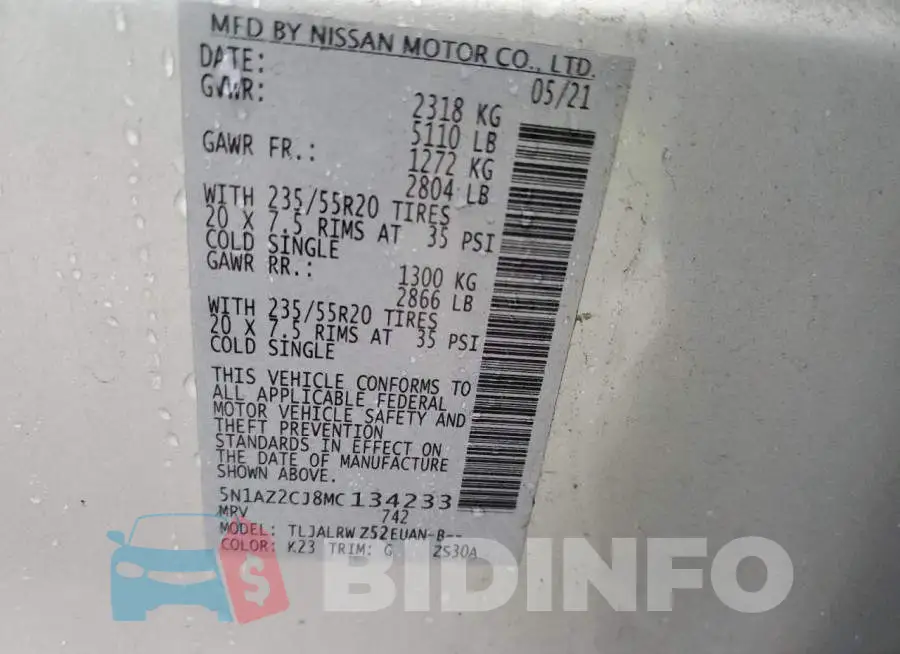 5N1AZ2CJ8MC134233 Photo# 13