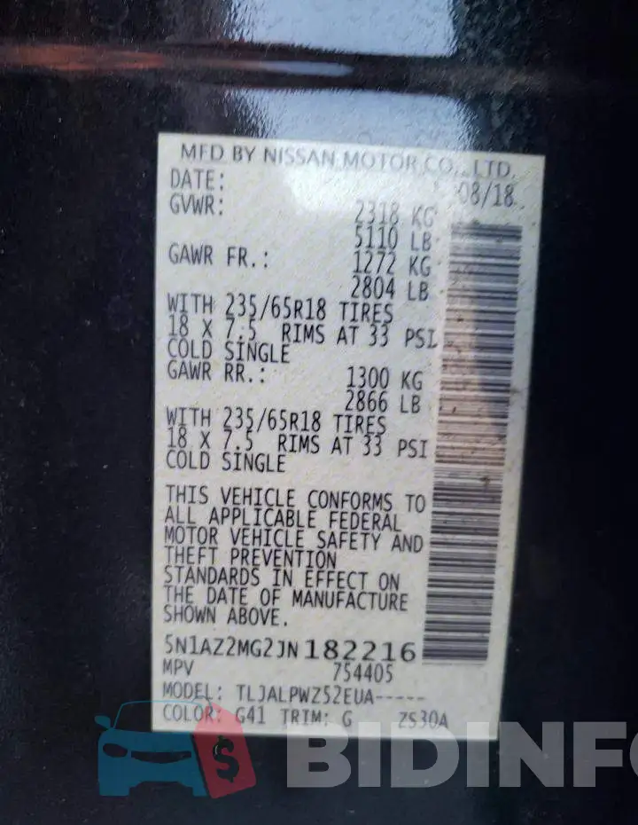 5N1AZ2MG2JN182216 Photo# 13