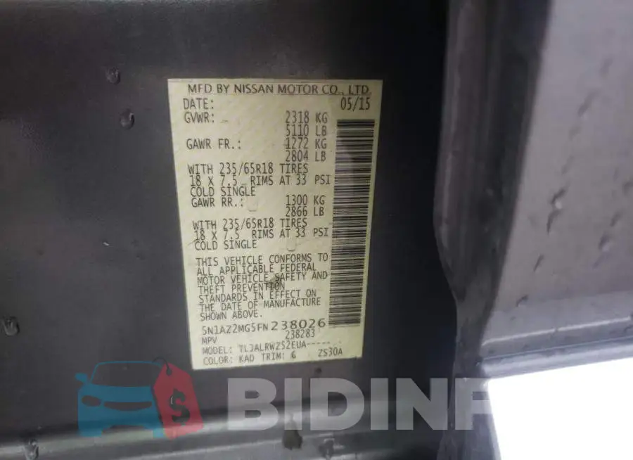 5N1AZ2MG5FN238026 Photo# 10