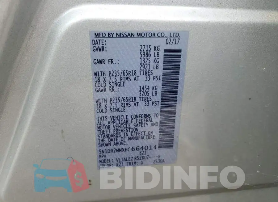 5N1DR2MNXHC664014 Photo# 14