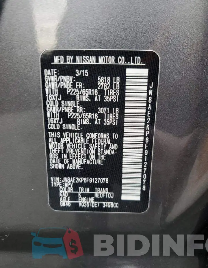 JN8AE2KP6F9127078 Photo# 14