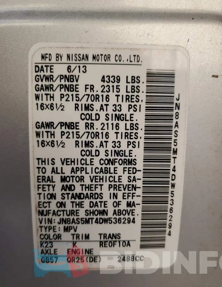 JN8AS5MT4DW536294 Photo# 12