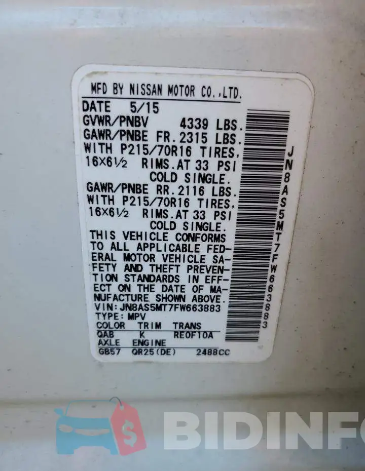JN8AS5MT7FW663883 Photo# 10