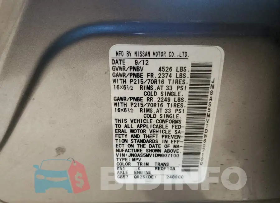 JN8AS5MV1DW607100 Photo# 10