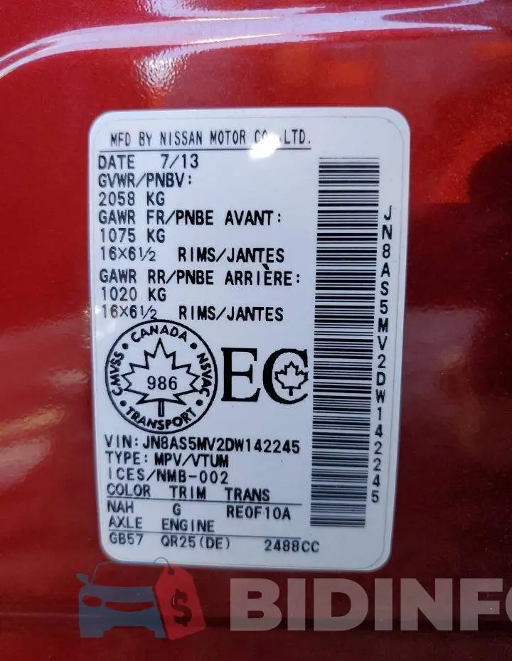 JN8AS5MV2DW142245 Photo# 10