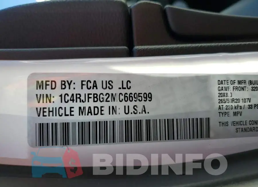 1C4RJFBG2MC669599 Photo# 10