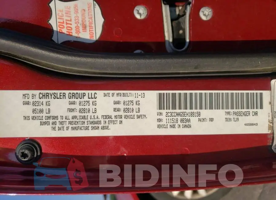 2C3CCAAG5EH189158 Photo# 10