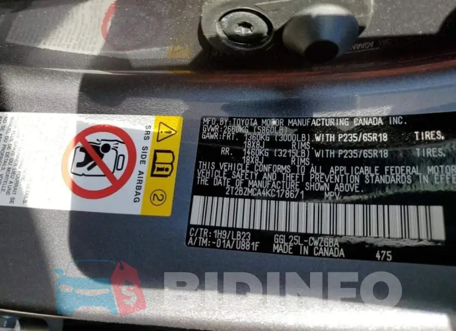 2T2BZMCA4KC178671 Photo# 10