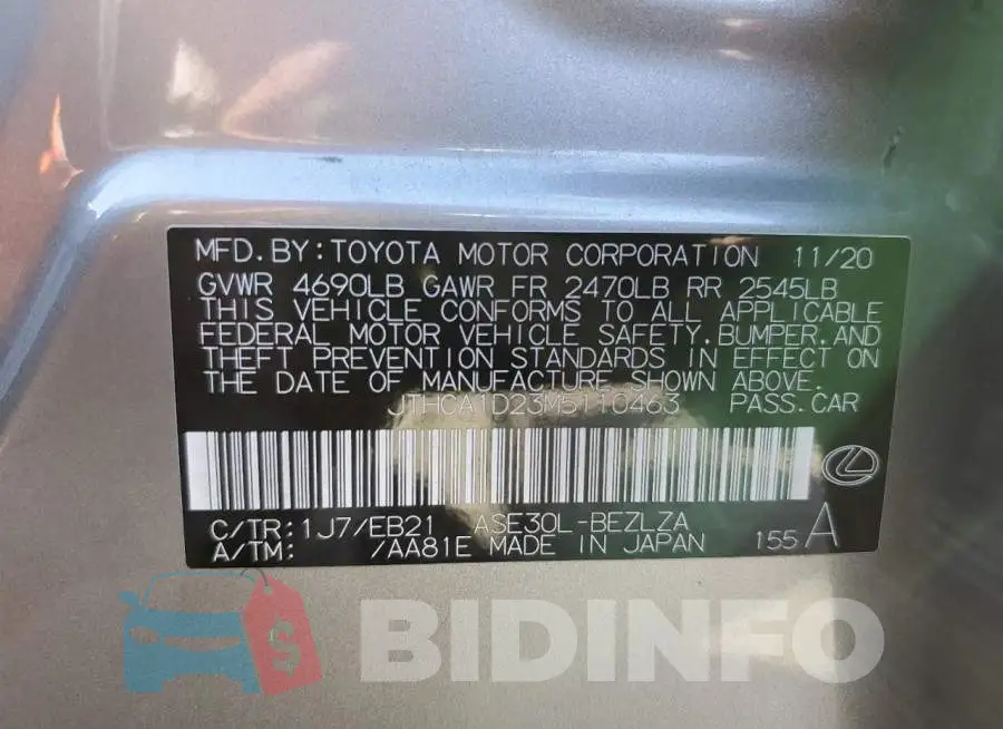 JTHCA1D23M5110463 Photo# 10