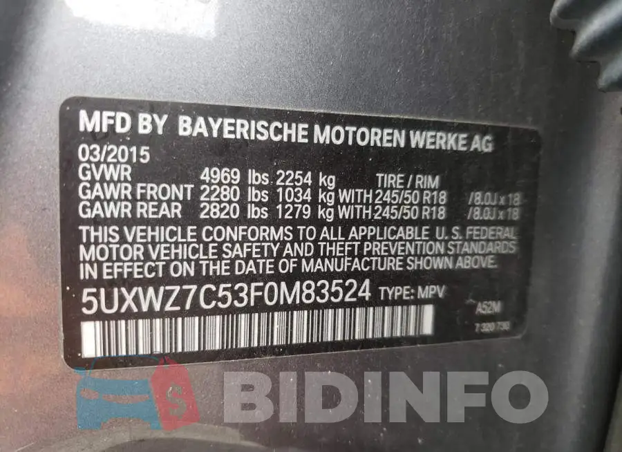 5UXWZ7C53F0M83524 Photo# 10