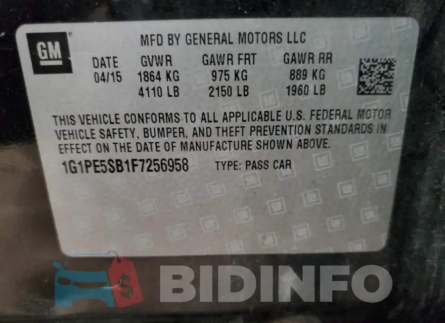 1G1PE5SB1F7256958 Photo# 12