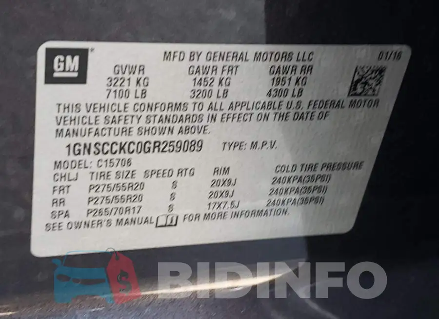 1GNSCCKC0GR259089 Photo# 10
