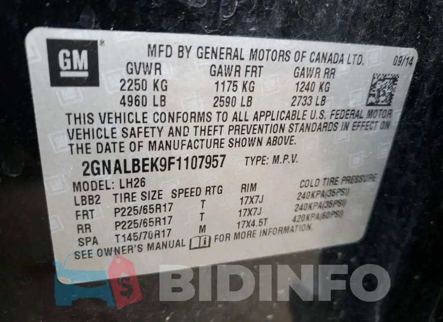 2GNALBEK9F1107957 Photo# 14