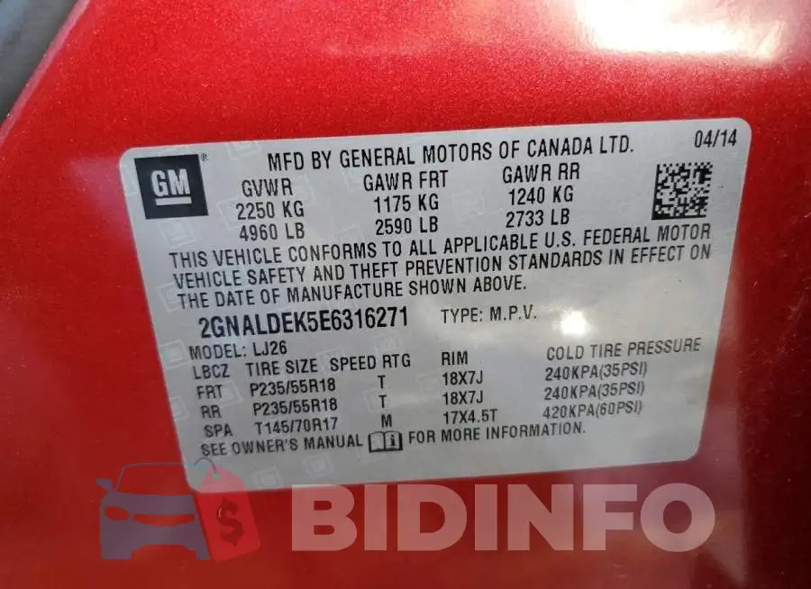 2GNALDEK5E6316271 Photo# 10