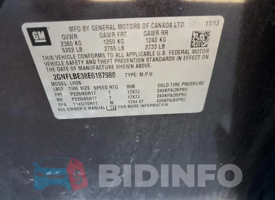 2GNFLBE38E6187980 Photo# 10