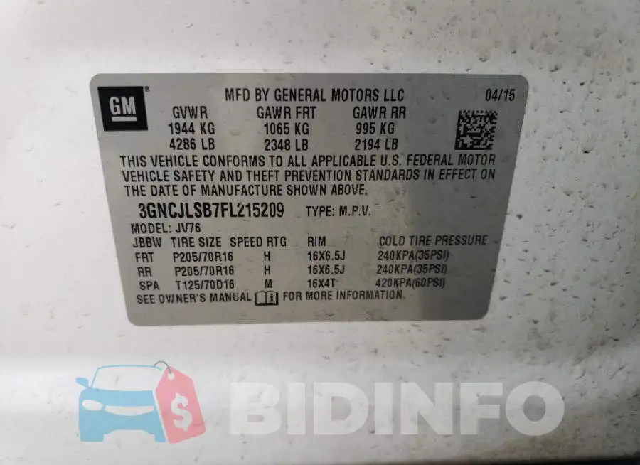 3GNCJLSB7FL215209 Photo# 13