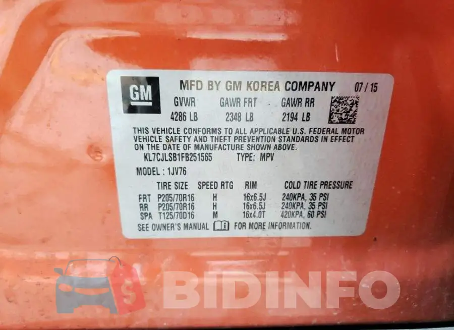 KL7CJLSB1FB251565 Photo# 10
