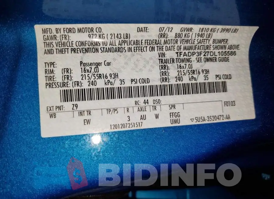 1FADP3F27DL105586 Photo# 13