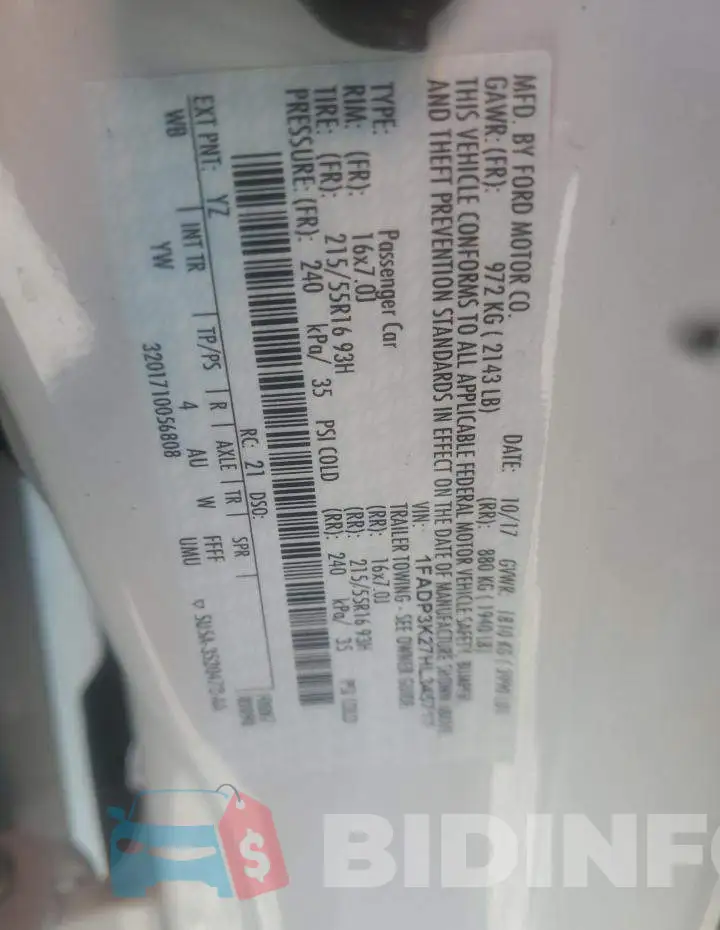 1FADP3K27HL345717 Photo# 10