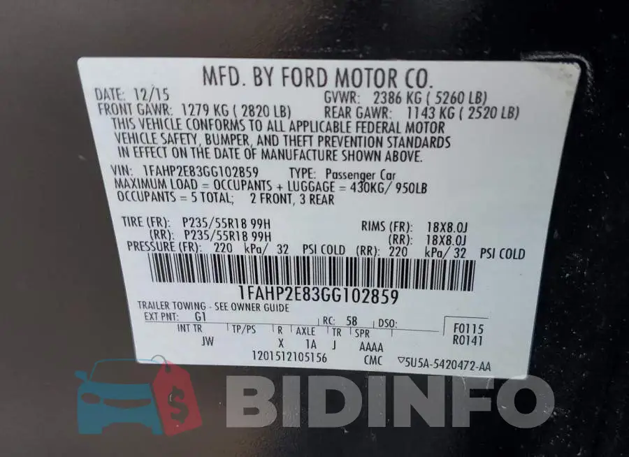 1FAHP2E83GG102859 Photo# 10