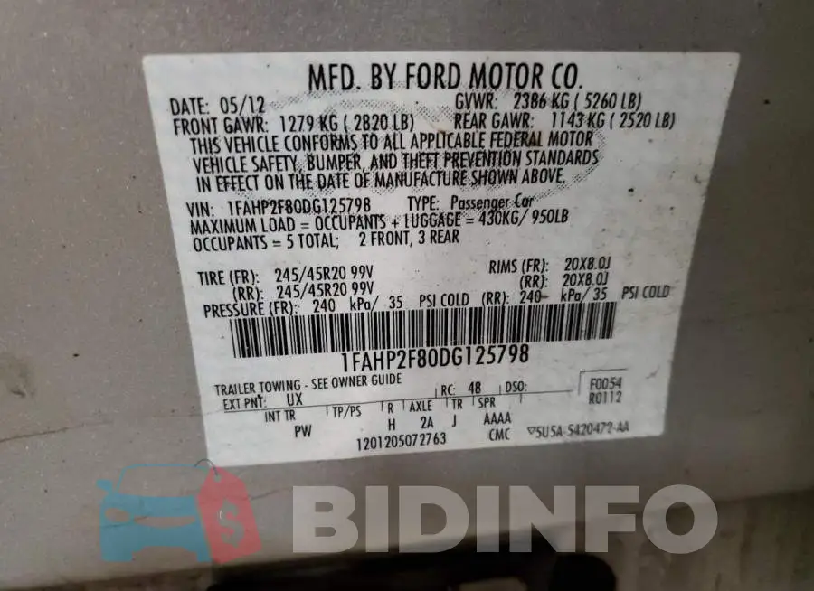 1FAHP2F80DG125798 Photo# 12