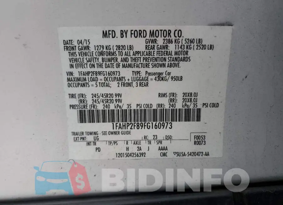 1FAHP2F89FG160973 Photo# 10