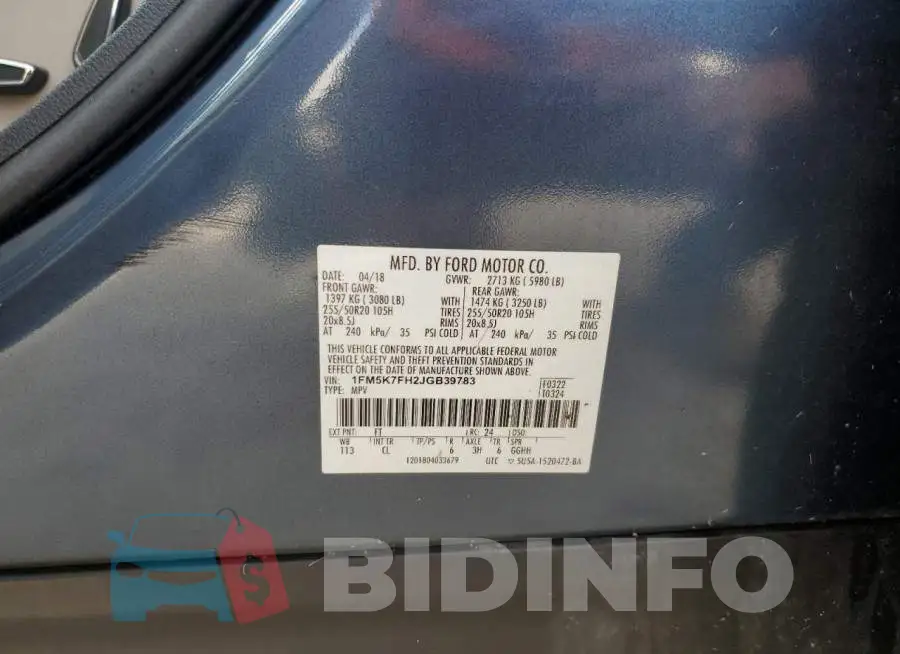 1FM5K7FH2JGB39783 Photo# 14