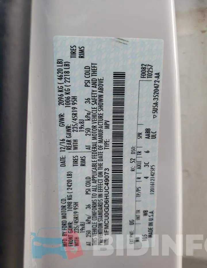 1FMCU0GD6HUC49073 Photo# 13