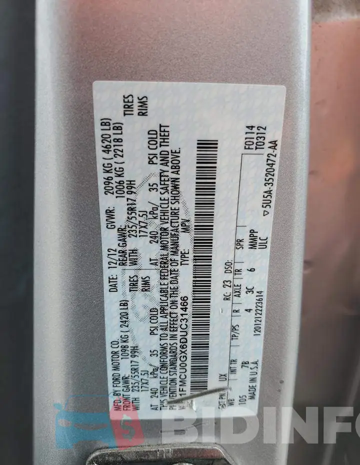 1FMCU0GX6DUC31466 Photo# 13