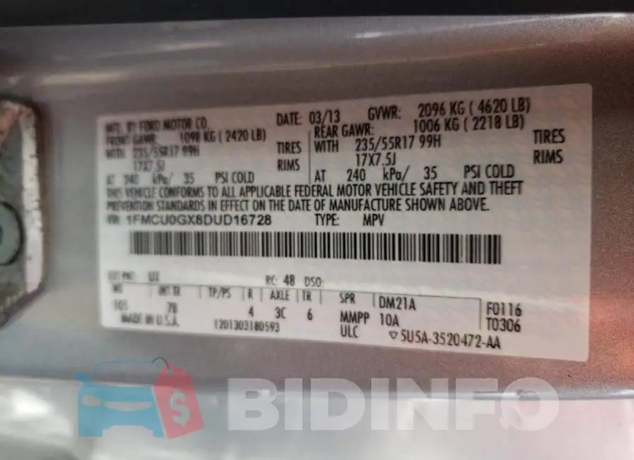 1FMCU0GX8DUD16728 Photo# 10