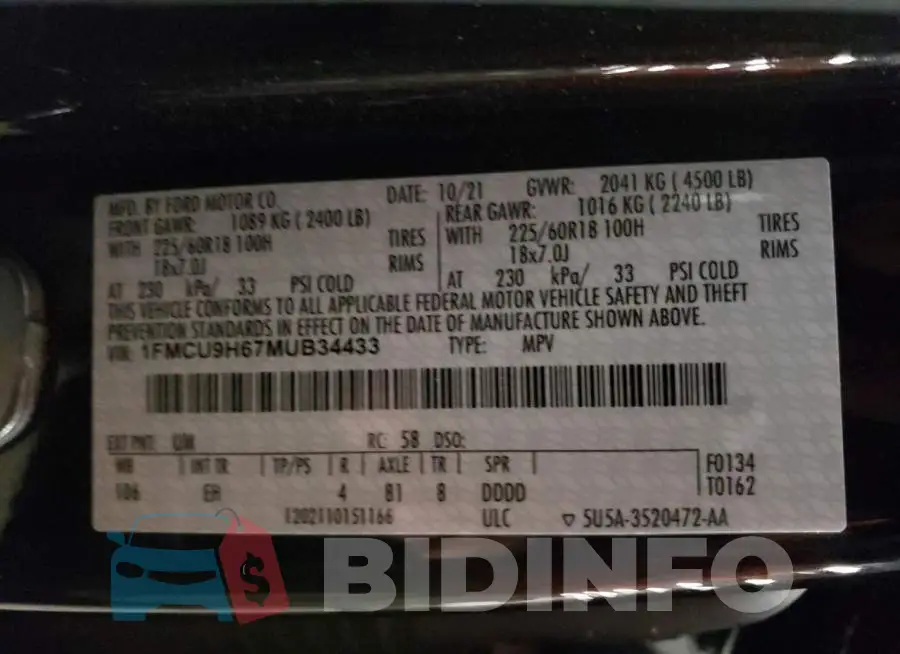 1FMCU9H67MUB34433 Photo# 14