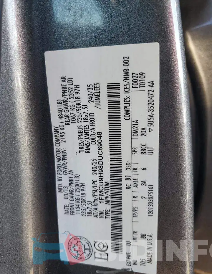 1FMCU9H98DUC89048 Photo# 13