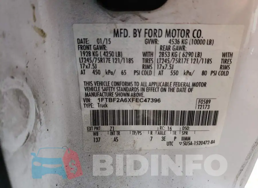 1FTBF2A6XFEC47396 Photo# 10