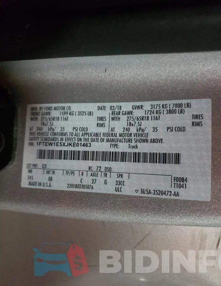 1FTEW1E5XJKE01463 Photo# 10