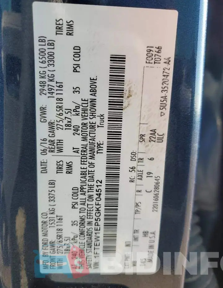 1FTEW1EP5GKF04512 Photo# 10