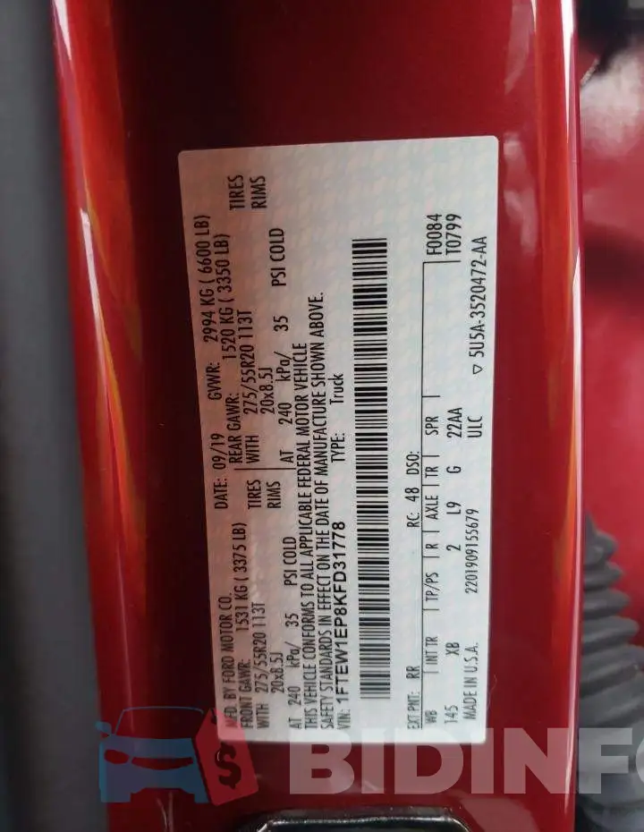 1FTEW1EP8KFD31778 Photo# 10