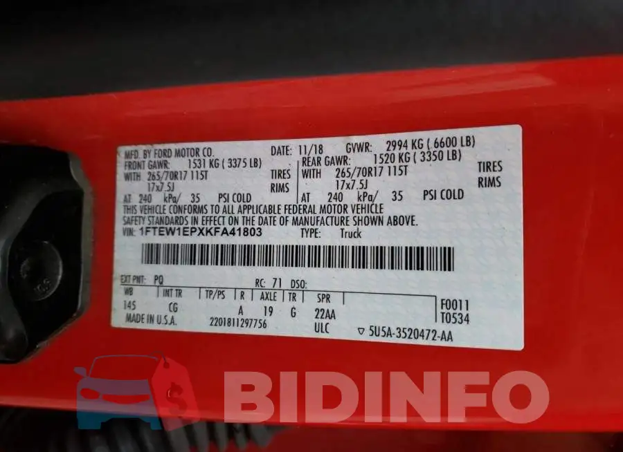 1FTEW1EPXKFA41803 Photo# 12
