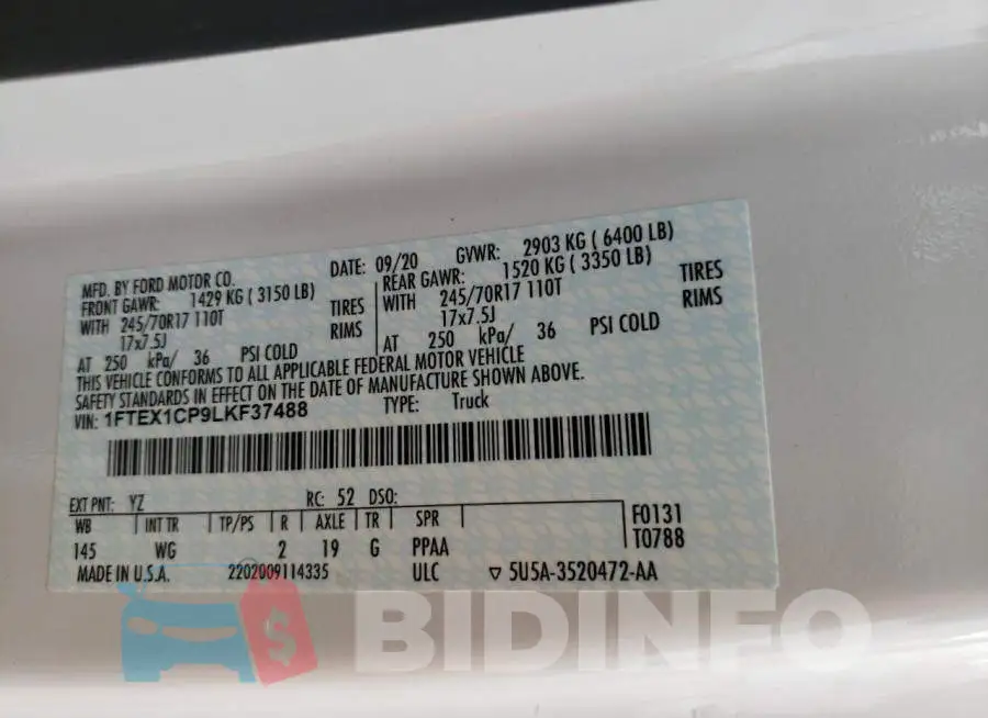 1FTEX1CP9LKF37488 Photo# 12